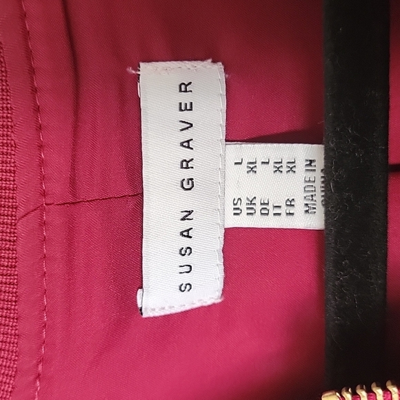 Susan Graver Tomato Girl Boho large red paisley floral bomber jacket - Picture 4 of 10